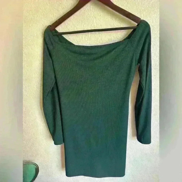 SHEIN Body Con Off-the-Shoulder Ruched Green Dress Size: Large - Picture 3 of 4